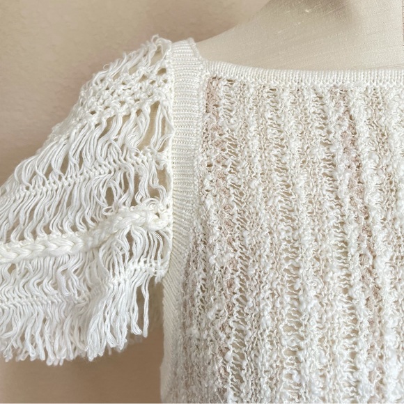 Free People Blackbird Macrame Open Knit Boho Blouse Ivory Combo XS NWT - Picture 5 of 11